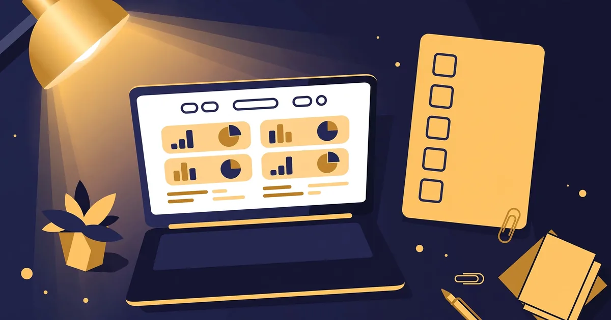 Laptop with a store dashboard and checklist for choosing a Shopify developer