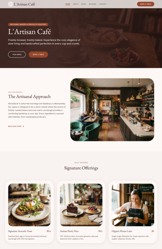 L'Artisan Cafe website project