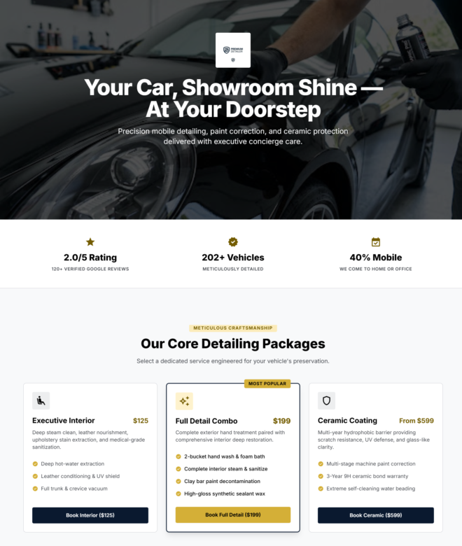 Elite Detail car detailing website project