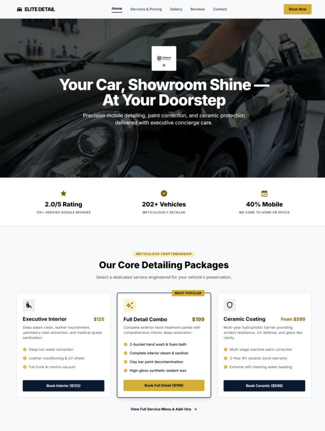 Elite Detail car detailing website project