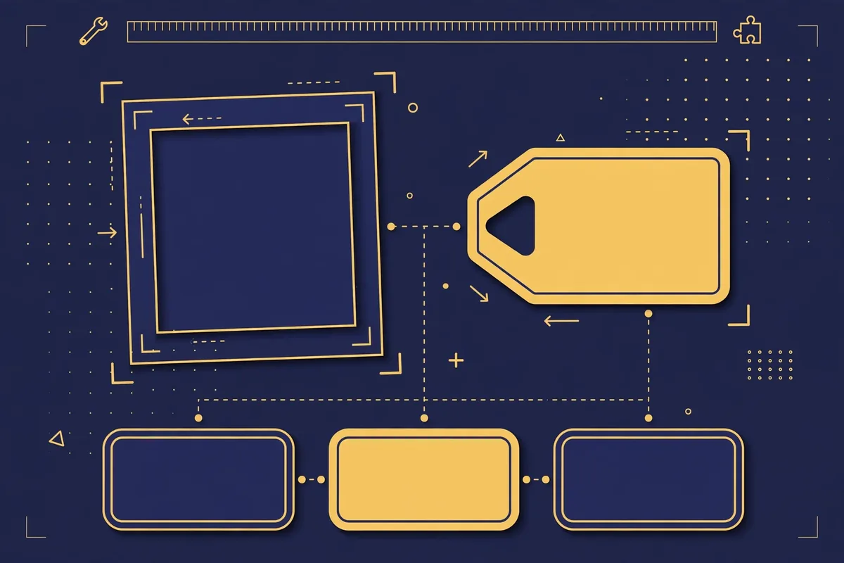 Diagram of a product page being set up with photos, price, and size options