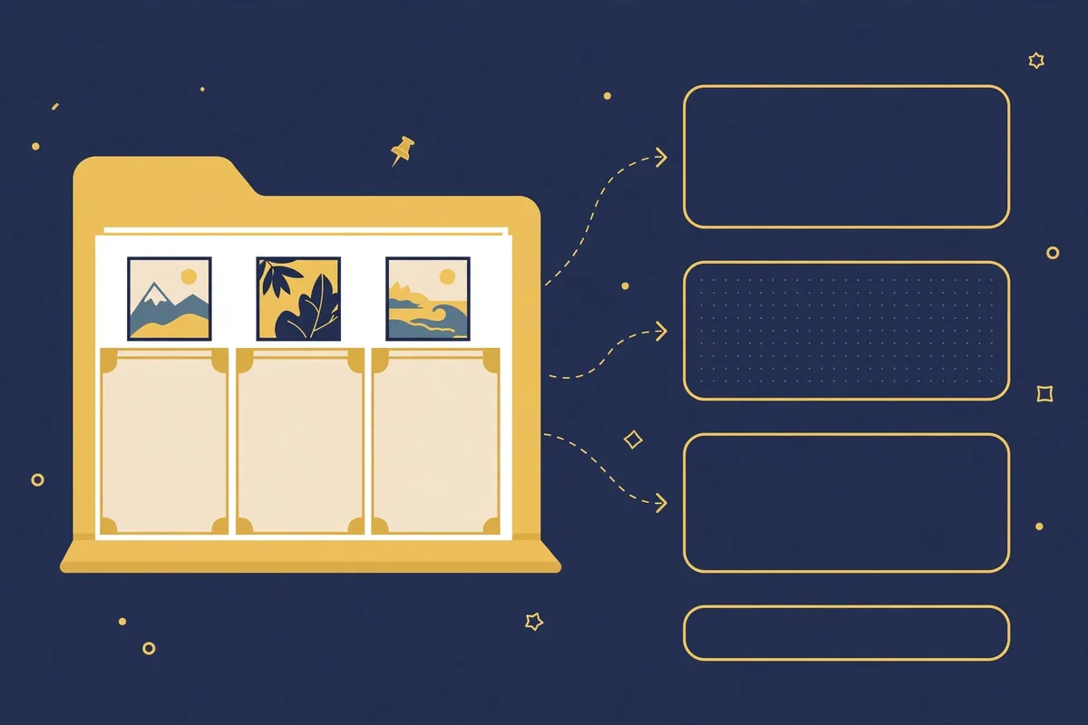 Photos and documents being prepared as content for a new business website